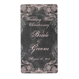 Chalkboard Antique Pink Floral  Wedding Wine Label