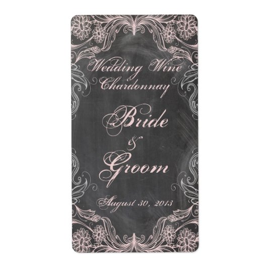 Chalkboard Antique Pink Floral Wedding Wine Label Shipping Label