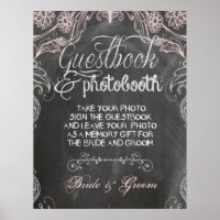 Chalkboard Antique Pink Wedding Photo Booth Poster