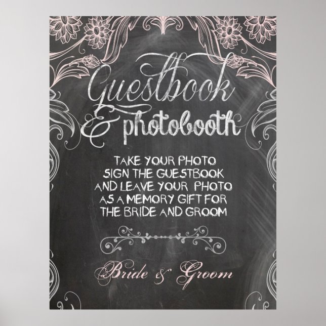 Chalkboard Antique Pink Wedding Photo Booth Poster (Front)