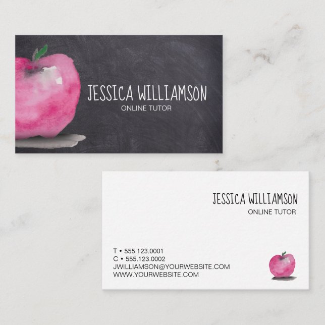 Chalkboard Apple Customisable Online Tutor Teacher Business Card (Front/Back)