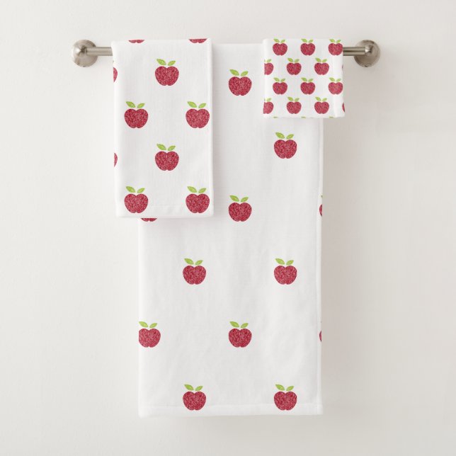 CHALKBOARD APPLE RED WHITE BATHROOM TOWEL SET (Insitu)