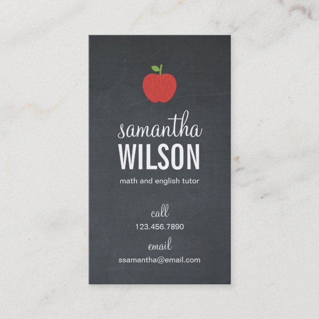 Chalkboard Apple Teacher Business Card - Groupon (Front)
