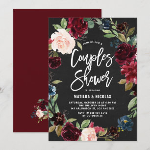 Chalkboard Autumn Floral Wreath Couples Shower Invitation