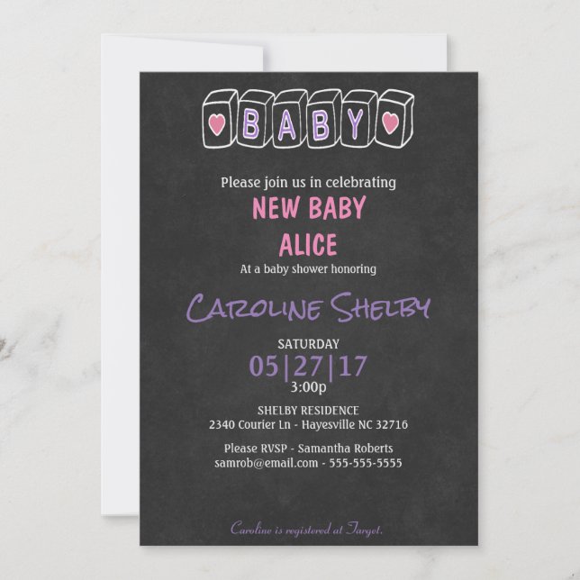 Chalkboard Baby Blocks Baby Shower Invitation (Front)