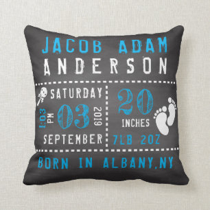 Chalkboard Baby Boy Birth Announcement Cushion