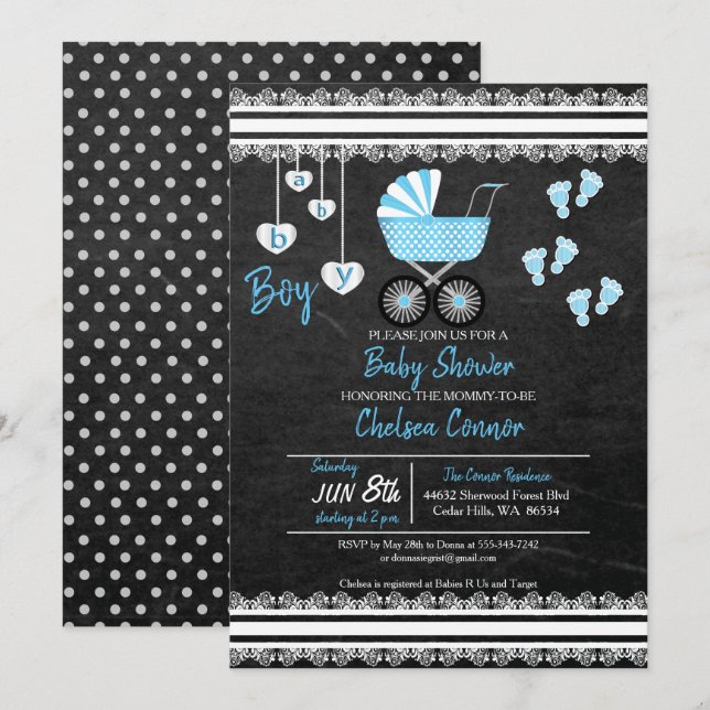 Chalkboard Baby Boy 👶 Shower Design Invitation (Front/Back)