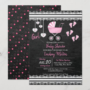 Chalkboard Baby Girl Shower Design Invitation