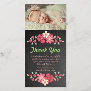 Chalkboard Baby Girl Thank You Flowers Photo Card