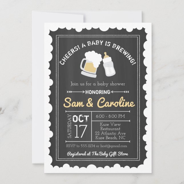 Chalkboard Baby is Brewing Baby Shower, Bubbles Invitation (Front)