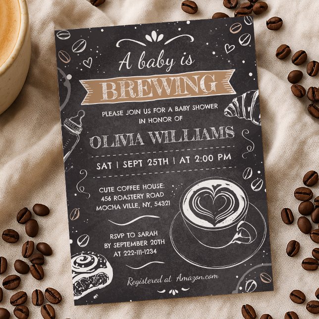 Chalkboard Baby Is Brewing Coffee Baby Shower Invitation (Creator Uploaded)