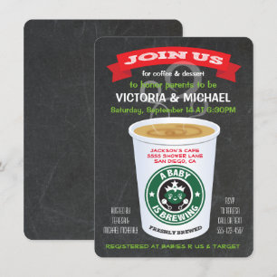 Chalkboard Baby is Brewing Coffee Baby Shower Invitation