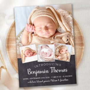 Chalkboard Baby Personalised 4 Photo Collage Birth Announcement