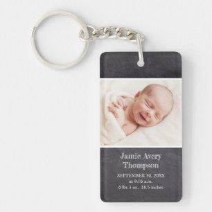 Chalkboard Baby Photo Birth Stats Personalized Key Ring