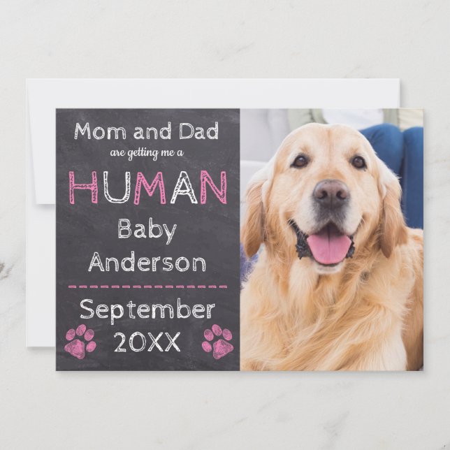 Chalkboard Baby Pink Dog Pregnancy Announcement (Front)