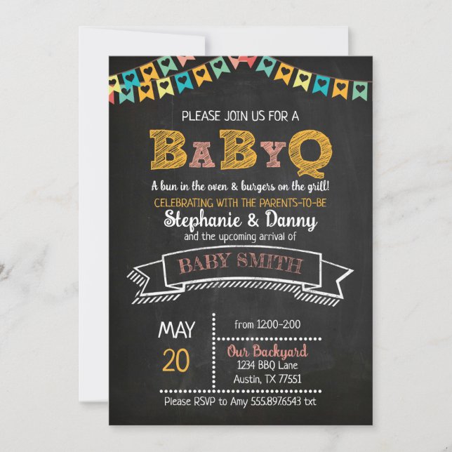 Chalkboard Baby-Q Baby Shower Gender Neutral Invitation (Front)