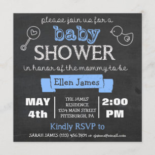Chalkboard Baby Shower Boy Blue Invitation