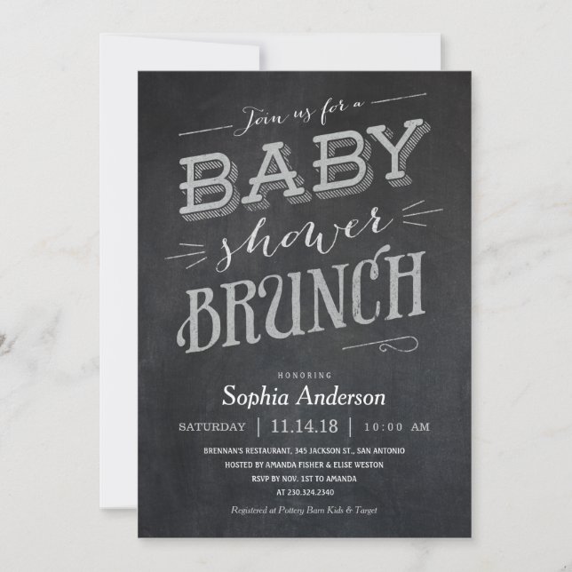 Chalkboard Baby Shower Brunch Invitations (Front)