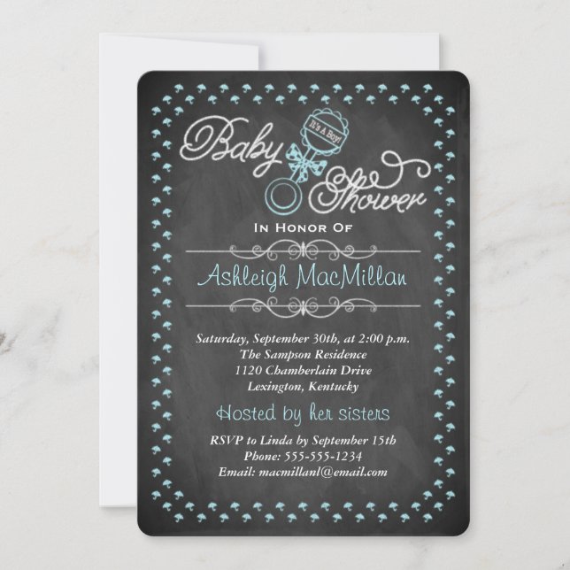 Chalkboard Baby Shower Invite - Blue (Front)