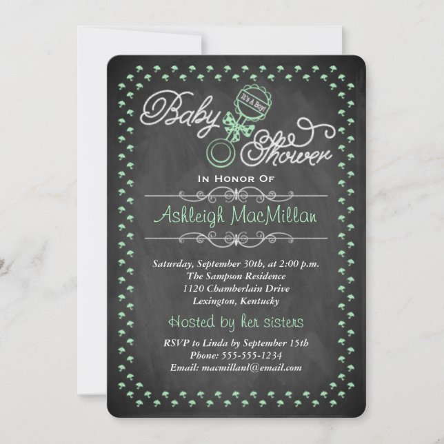 Chalkboard Baby Shower Invite - Green (Front)