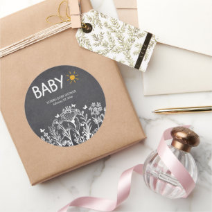 Chalkboard Baby Spring Drawing Baby Shower Classic Round Sticker