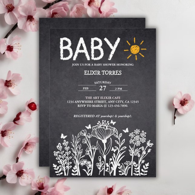 Chalkboard Baby Spring Drawing Baby Shower Invitation (Creator Uploaded)