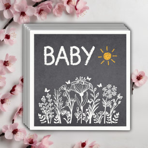Chalkboard Baby Spring Drawing Baby Shower Napkin