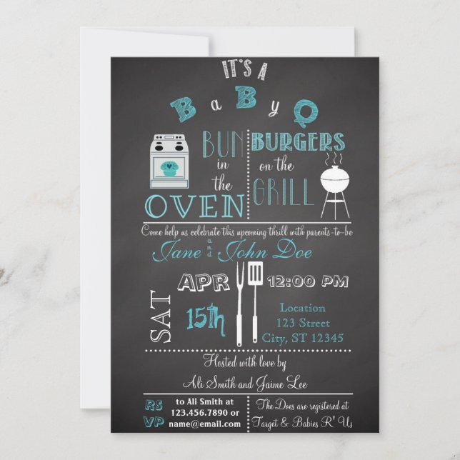 Chalkboard BabyQ blue Invitation (Front)