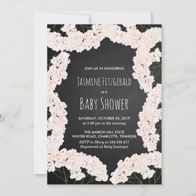 Chalkboard Baby's Breath Floral Baby Shower Invitation (Front)