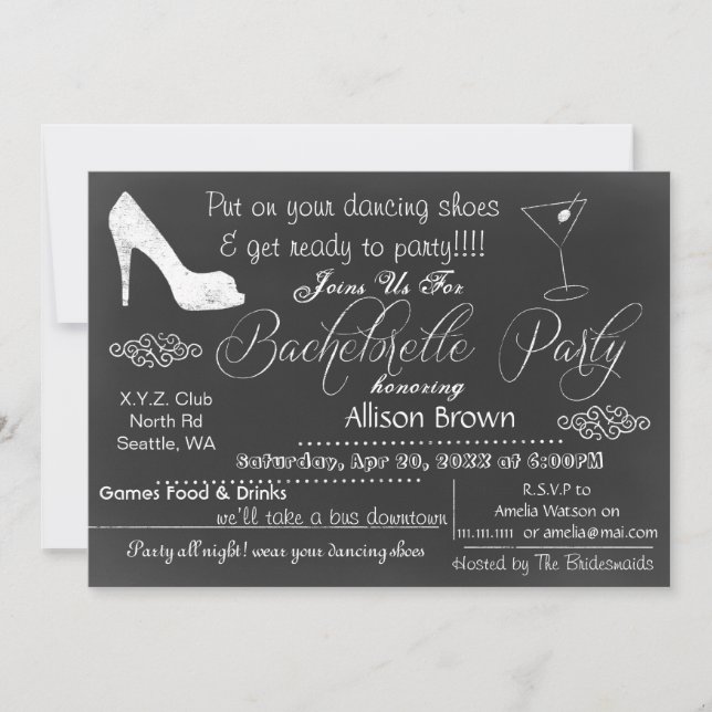 Chalkboard Bachelorette Party Invitations (Front)