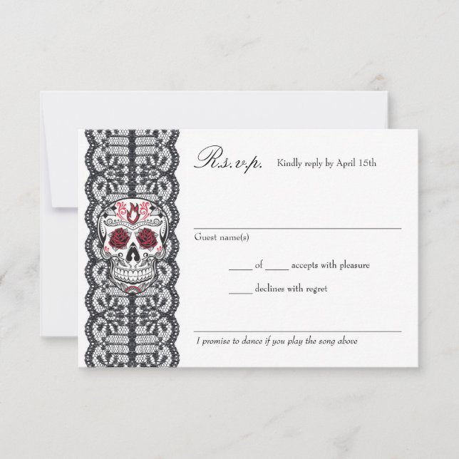 Chalkboard Background Lace Sugar Skull RSVP cards (Front)