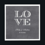 Chalkboard Background, White LOVE Napkins<br><div class="desc">"LOVE" Wedding Party Paper Napkins - Chalkboard Background This product is part of a suite of matching designs that are easily customisable for many occasions and events. If you need separate matching RSVP cards, Thank You notes, Stamps, magnets, bottle labels, menus, escort cards, event programs, favour tags or other accessories,...</div>