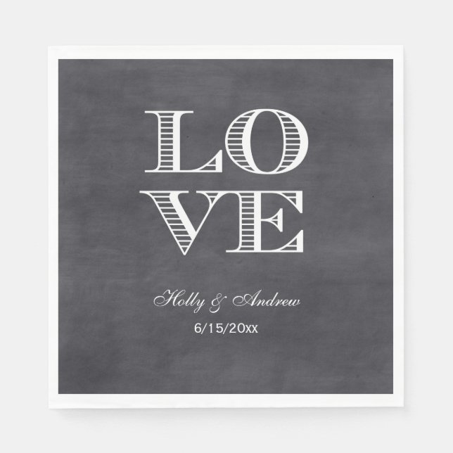 Chalkboard Background, White LOVE Napkins (Front)