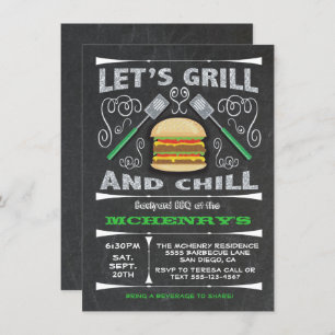 Chalkboard backyard barbecue BBQ party invitations
