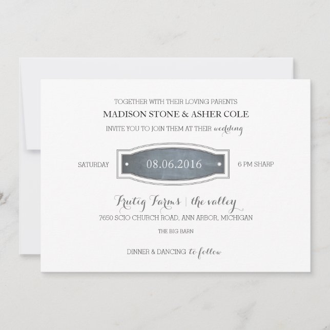 Chalkboard Badge Wedding Invitation (Front)