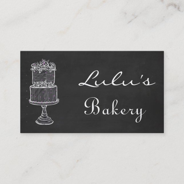 Chalkboard Bakery Business Card with Cake (Front)