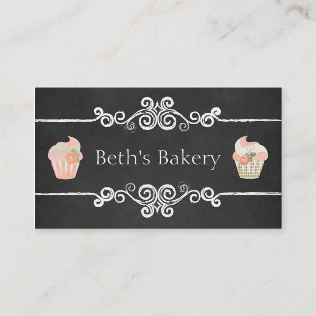 Chalkboard Bakery Cupcake Business Card (Front)