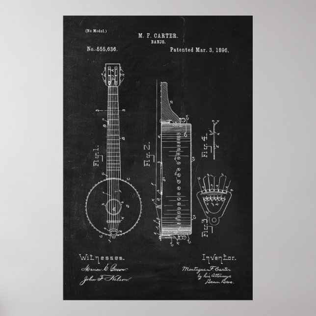 Chalkboard Banjo Patent Poster (Front)