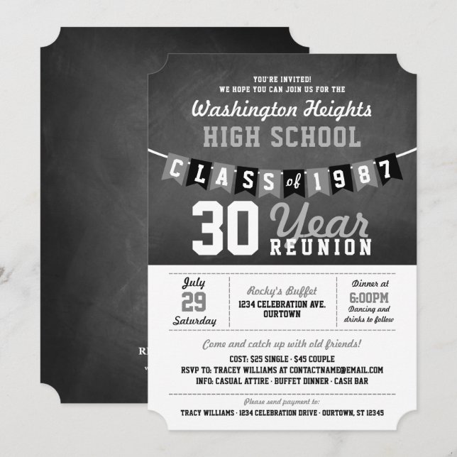 Chalkboard Banner High School Reunion Invitations (Front/Back)