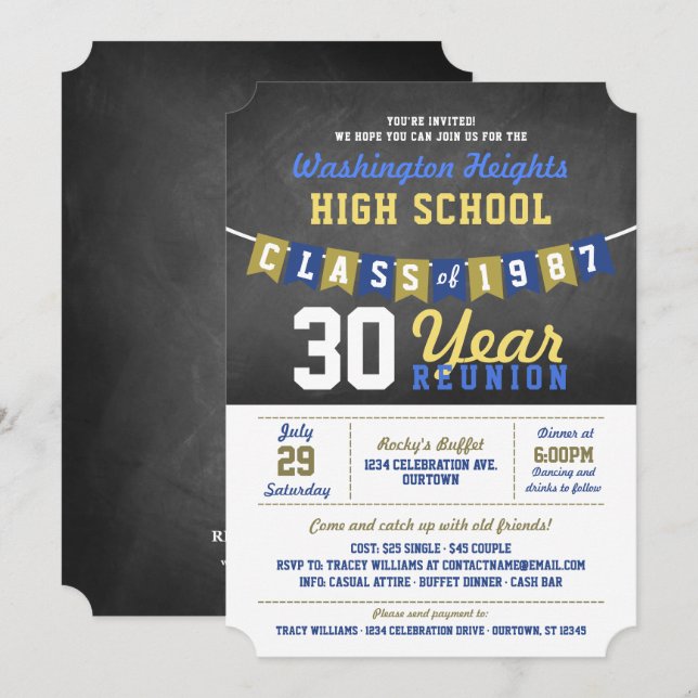 Chalkboard Banner High School Reunion Invitations (Front/Back)