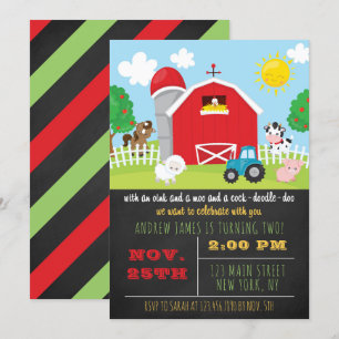 Chalkboard Barnyard Farm Animals Birthday Party Invitation