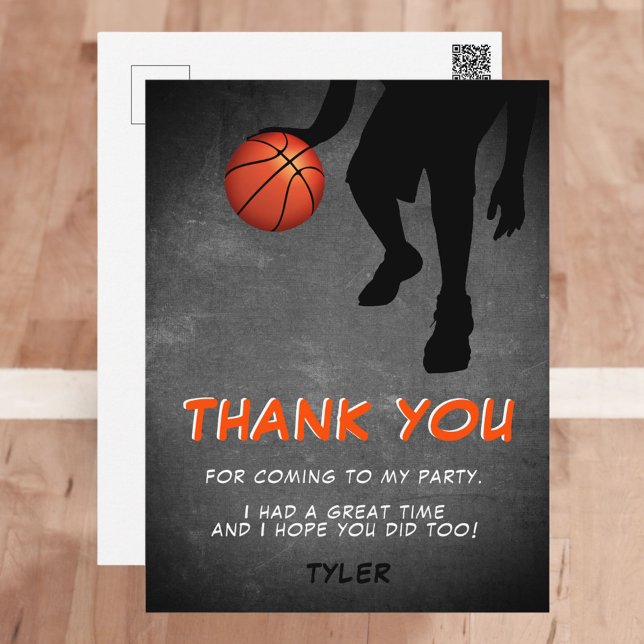 Chalkboard Basketball Birthday Photo Thank you Postcard (Creator Uploaded)