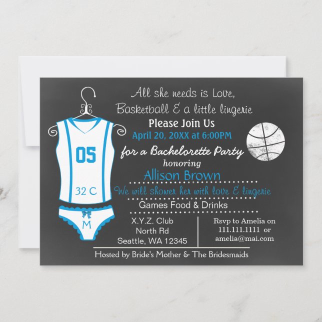 Chalkboard Basketball Lingerie Shower Invitations (Front)