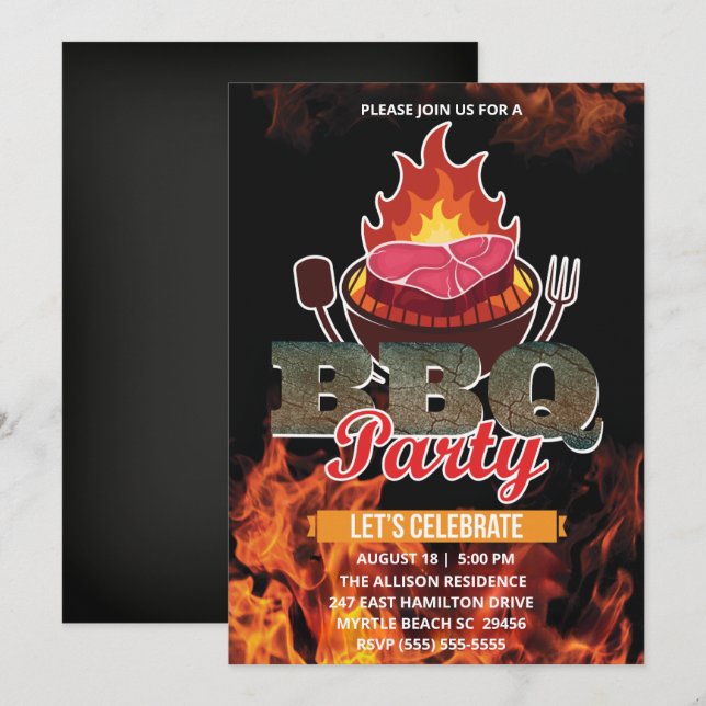 Chalkboard BBQ Grill  Cookout  Summer  Party Invitation (Front/Back)