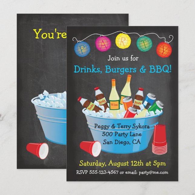 Chalkboard BBQ Party Drinks Invitations (Front/Back)