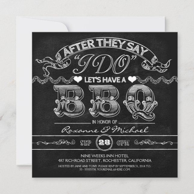 chalkboard BBQ stylish modern wedding invitation (Front)