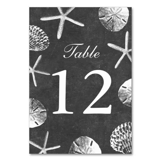 Chalkboard Beach Theme Seashells Table Numbers (Front)