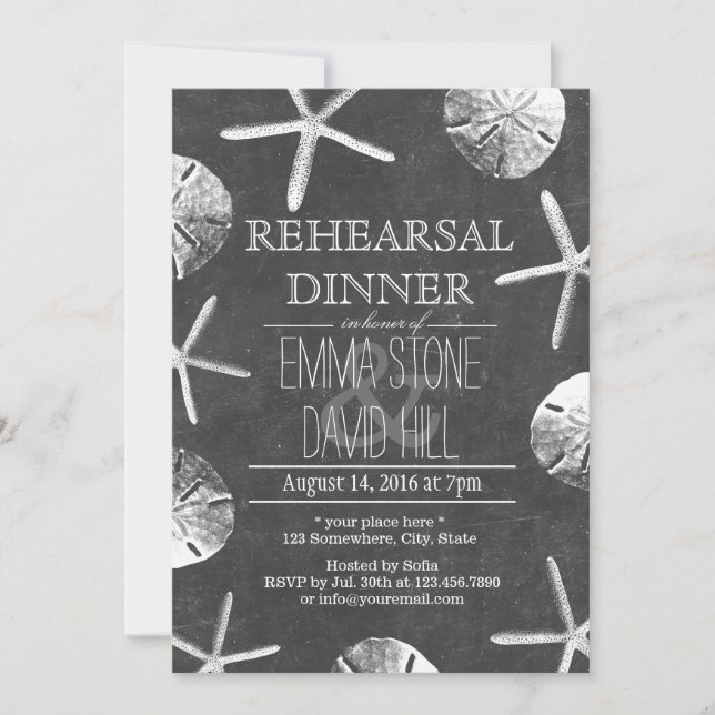 Chalkboard Beach Theme Wedding Rehearsal Dinner Invitation (Front)