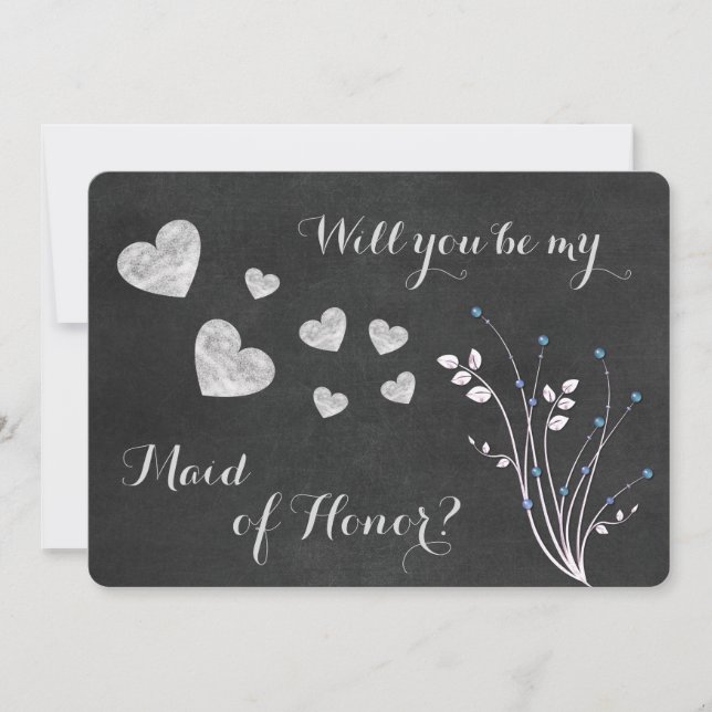Chalkboard Beaded Floral Maid of Honour Invitation (Front)