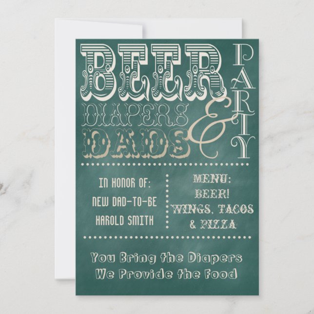 Chalkboard Beer Diapers and Dads Baby Shower Invitation (Front)